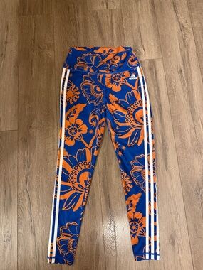 adidas Blue & Orange Floral Print Leggings